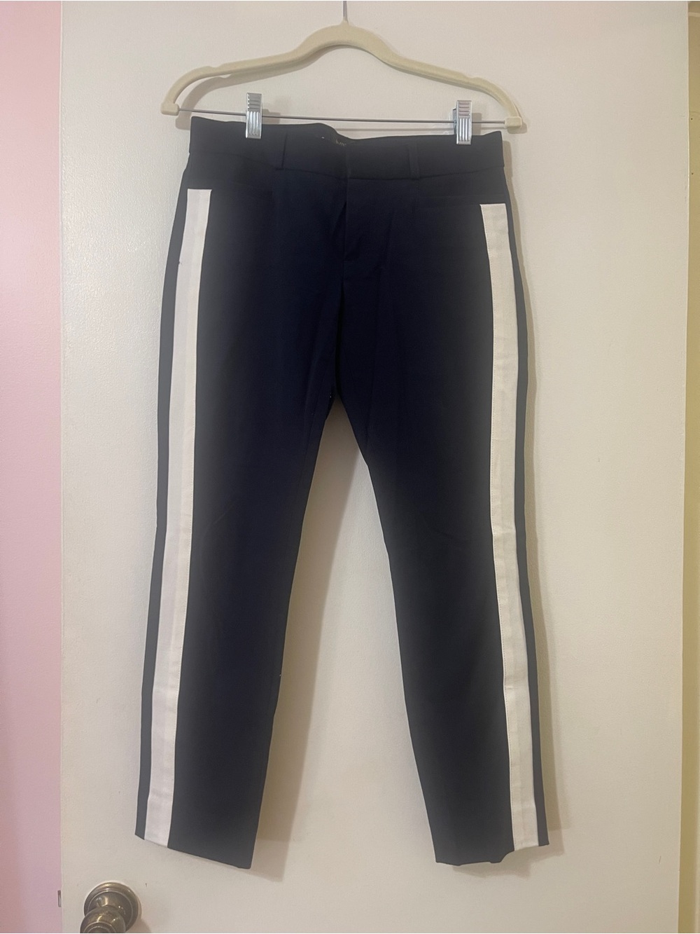 Banana Republic Black Jogger-Style Pants with White Side Stripes